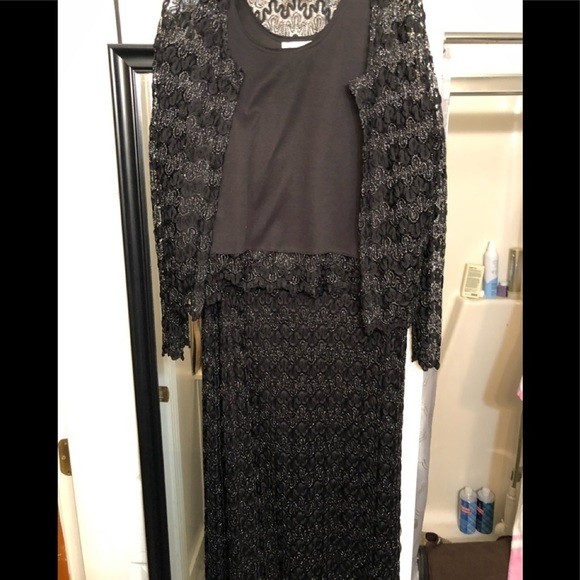 Gantos size large black & silver metallic stretch lace 3PC skirt set - Picture 2 of 12